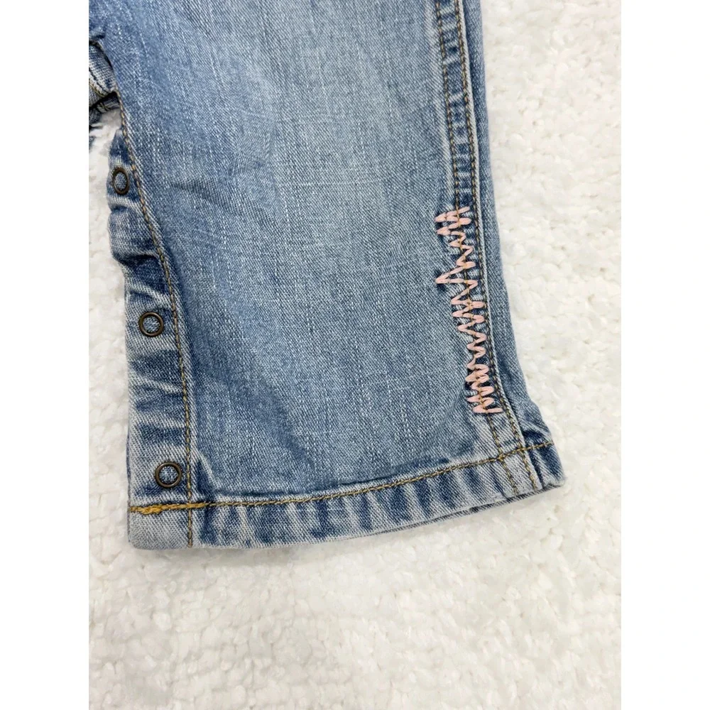 Vtg y2k Old Navy Denim Overalls Baby girls sz 6-12 Months Pink embroidery Cotton